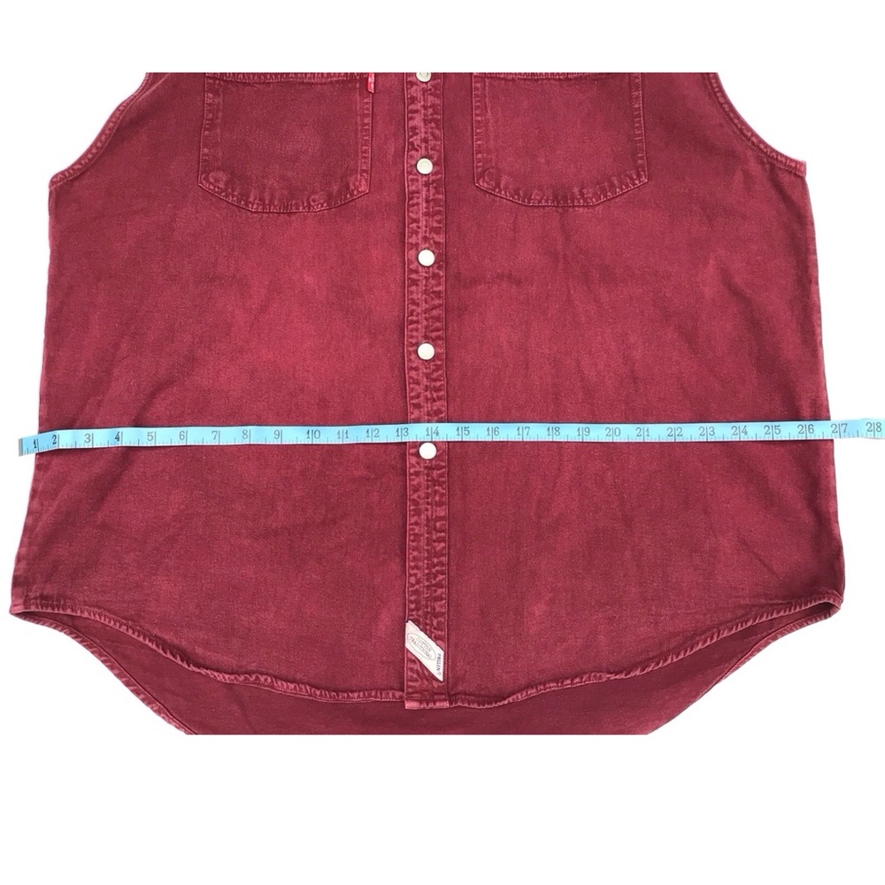 Prolen Men’s XL Red Cotton Denim Vest Sleeveless Frayed 90s Grunge Vintage Retro - Picture 12 of 16